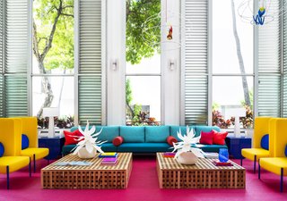 Dan Mazzarini principal of BHDM Design who led the transformative redesign of the 56,000-square-foot, 135-room Shoreline Hotel Waikiki, looked to the beauty of local nature and wildlife, and filtered these themes through a funky neon lens for the interior design.