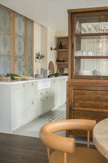 The original stained glass was retained in the kitchen.