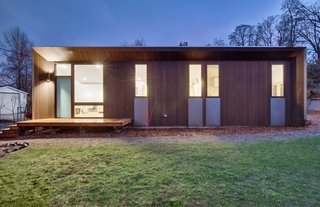 A 669-square-foot, one bedroom, one bedroom guest unit, the Trillium is a zero-net energy house with a large outdoor storage closet. 