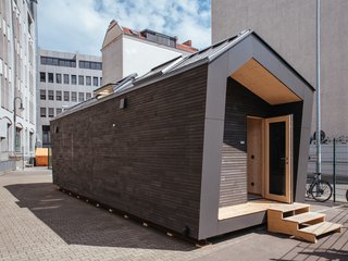 Manufactured in a factory offsite, the 370-square-foot house can comfortably fit two people.