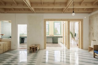 The living room flows into the kitchen.