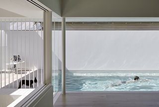 "To create a peaceful, minimalist house, it was important to remove superfluous materials, features, and distractions. In order to then define significant rooms throughout the house, we focused on the notion of 'volume as room maker,' rather than relying on the use of materials," says Hogg.