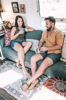 Rug from Home Goods and leather pouf from Amazon.