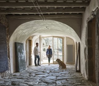 The entryway of the renovated farmhouse.