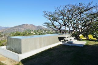 A lap pool at the back of the property.