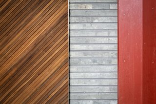 Different materials and textures create an interesting facade.