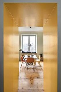 The dining area looks out to park views.
