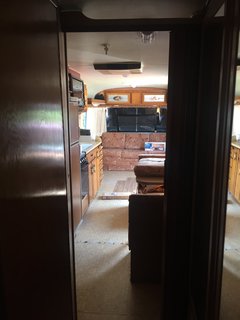 A view of the trailer from the bedroom.