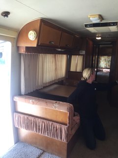 The dinette cushions had frumpy fabric that needed to be changed.