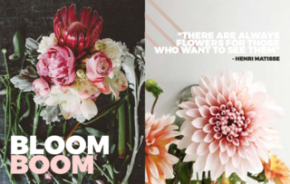 Left: Art Direction: By the amazing team at The Artful Desperado and Ali & Sunday, Floral Arrangements: Ali & Sunday, Photography: Tomasz Wagner, Right: Instagram/ Olivia Lea