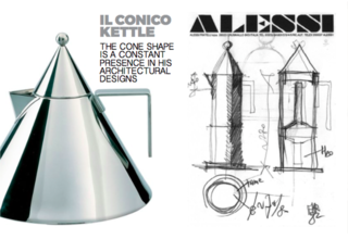 Left: Il Cinco Kettle, Right: Sketches of the La Conica Coffee pot for Alessi