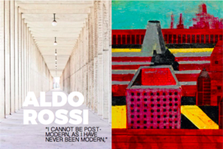 Left: Covered walkway at The San Cataldo Cemetery, Italy, 1971, Right: Aldo Rossi’s painting in inspiration for the cemetery