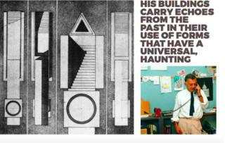 Left: Sketch, Right Aldo Rossi in his office, 1980’s