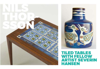 Left: Furniture using tiles designed by Nils, Right: Bird motif vase from the Baca range 