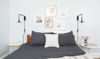 "Wolf Pup №2" and "Lion Cub Twins" by Sharon Montrose in Irvine Slim, "Cheri" by Parima Studio in Newport, "Modern Desert" and "Flowers" by Michelle Tavares in Irvine Slim and Mandalay; Source: Framebridge/Parachute