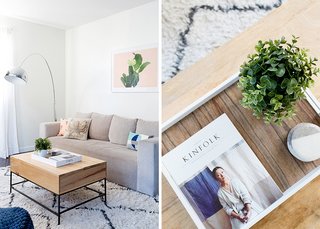 How to Design an Apartment You and Your Roommate Love - Photo 2 of 10 - Industrial Storage Coffee Table: West Elm. Walton Sofa: West Elm. Throw Pillows: World Market; Source: Amy Bartlam/Parachute 