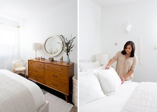 How to Design an Apartment You and Your Roommate Love - Photo 7 of 10 - Alton Cherry Dresser: Living Spaces. Parsons Round Mirror: West Elm; Source: Amy Bartlam/Parachute
