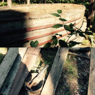 The first task was carefully to prize off as many strips of Redwood as I could, without tearing them too much, and remove any nails and screws.