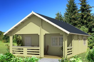 10 Prefab Log Home Companies - Photo 5 of 10 - This prefabricated log home with loft is perfect for a family with children. It has an open living room/kitchen area, a bathroom big enough for a shower, toilet, sink, two bedrooms, and a spacious loft.