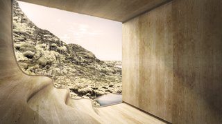 A Proposed Icelandic Resort Celebrates Wellness and its Magical Surroundings - Photo 7 of 18 - Views from the sauna look out onto the rocky hillside and the man-made lagoon.