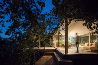 A Portuguese Glass House Uses Surrounding Foliage as a Privacy Screen - Photo 3 of 15 - At night, the home glows like a glass jewel box.