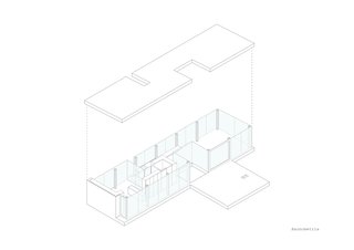 A Portuguese Glass House Uses Surrounding Foliage as a Privacy Screen - Photo 14 of 15 - A axonometric of the project shows its long, rectangular form with cut-outs to preserve existing trees.