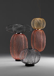 Designed by industrial designer Stephen Burks, the Anwar Lighting for Parachilna is made of brass, copper, and graphite electroplated steel wire with an LED light source. The pieces were hand made in Spain.