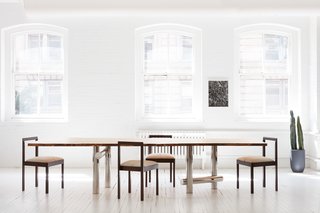 The Kenny dining table by Egg Collective comes in a range of wood species and is available custom with either a live-edge top or a finished, rectangular top.