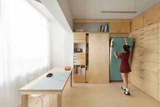 The modular shelves and drawers were designed into four separate categories based on the measurement of each object. 