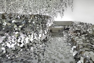 At a Japanese Flower Art School, Nendo Drapes an Ivy of Mirrors Over a Stone Garden by Isamu Noguchi - Photo 2 of 9 -