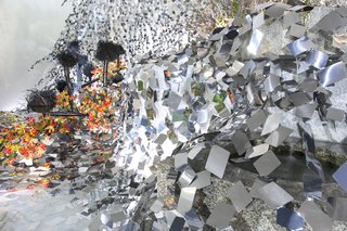 At a Japanese Flower Art School, Nendo Drapes an Ivy of Mirrors Over a Stone Garden by Isamu Noguchi - Photo 4 of 9 -