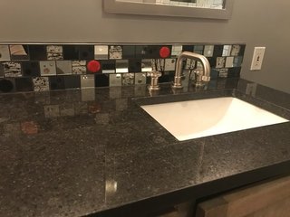 Red Dot Glass Tile Accent Bathroom Modern Home In New York New