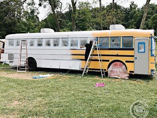 They opted for a clean, crisp shade of white for the exterior of the bus.