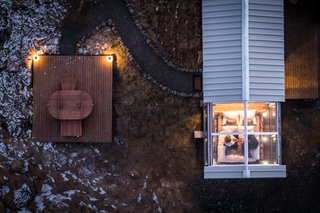 Here is a look at The Lodge from up above. As you can see, the structure includes a private outdoor area with a hot soaking tub.