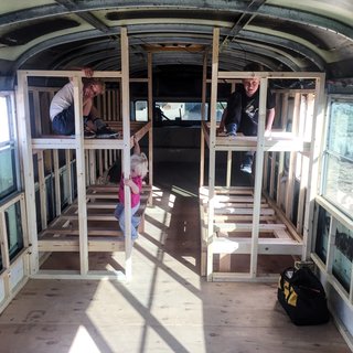 The kids test out their bunk beds.