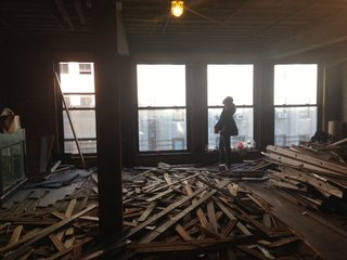 This wall of windows in the living/dining/kitchen space was the only source of natural light.