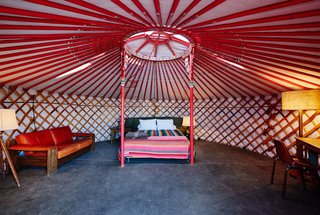 More so, El Cosmico features two yurts. Each one includes a queen-size bed, writing desk, and sofa, as well as A/C and heat.