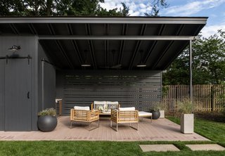 The second seating area features furniture from All Modern.