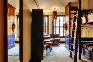 A 1920s Office Building Is Revamped as a Craftsman-Inspired Hotel in Los Angeles - Photo 9 of 10 - The shared rooms, the most affordable and popular option, are inventive in decor with bunk beds, draperies, and accents of purple. 