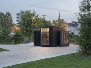 Toronto's Story Pod Doubles as a Lending Library and Community Hub - Photo 6 of 7 - Views of Newmarket, the Victorian-era suburb of Toronto, are framed and visible from the interior of the Story Pod. 