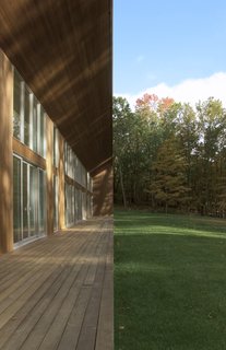 A cantilevered eave provides shading during warm, summer months. 