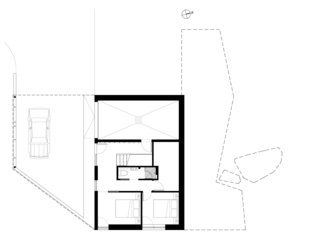 A look at the lower-level floor plan, including the main entry, two bedrooms, and a full bath.
