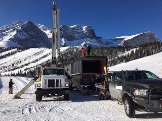 With minimal labor and vehicular transportation, the Honomobar was transported up the snow covered hills to Fortress Mountain in the Canadian Rockies.