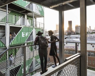 The interior balconies provides plentiful views of the urban core.