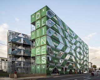 The buildings create a pedestrian-friendly experience by placing retail on the main floor, where it is easily accessible to passers-by.