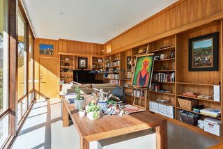 The plywood-wrapped library is a warm addition added in the ’70s.
