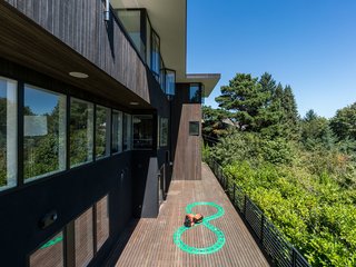 The rear of the home provides the feeling of a tree house suspended high up in the canopy.