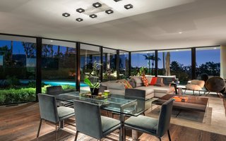 The home's large windows offer expansive views of downtown Los Angeles.