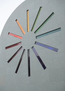 A stained glass "starburst" design adorns the west façade of Ellsworth Kelly's "Austin" 