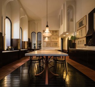 The kitchen and dining room are housed on the first floor of Bofill's abode.